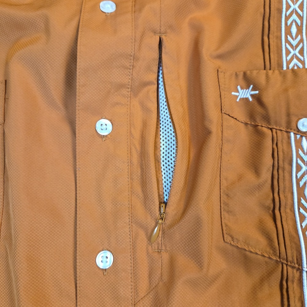 Texas Standard Tejas Guayabera Shirt Mens XL Burnt Orange UT Color Austin Vented - Picture 9 of 14
